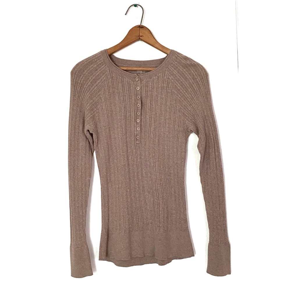 Mossimo Ribbed Henley Sweater Tan Brown Long Sleeve Knit Top Preppy Popover L - Picture 13 of 16